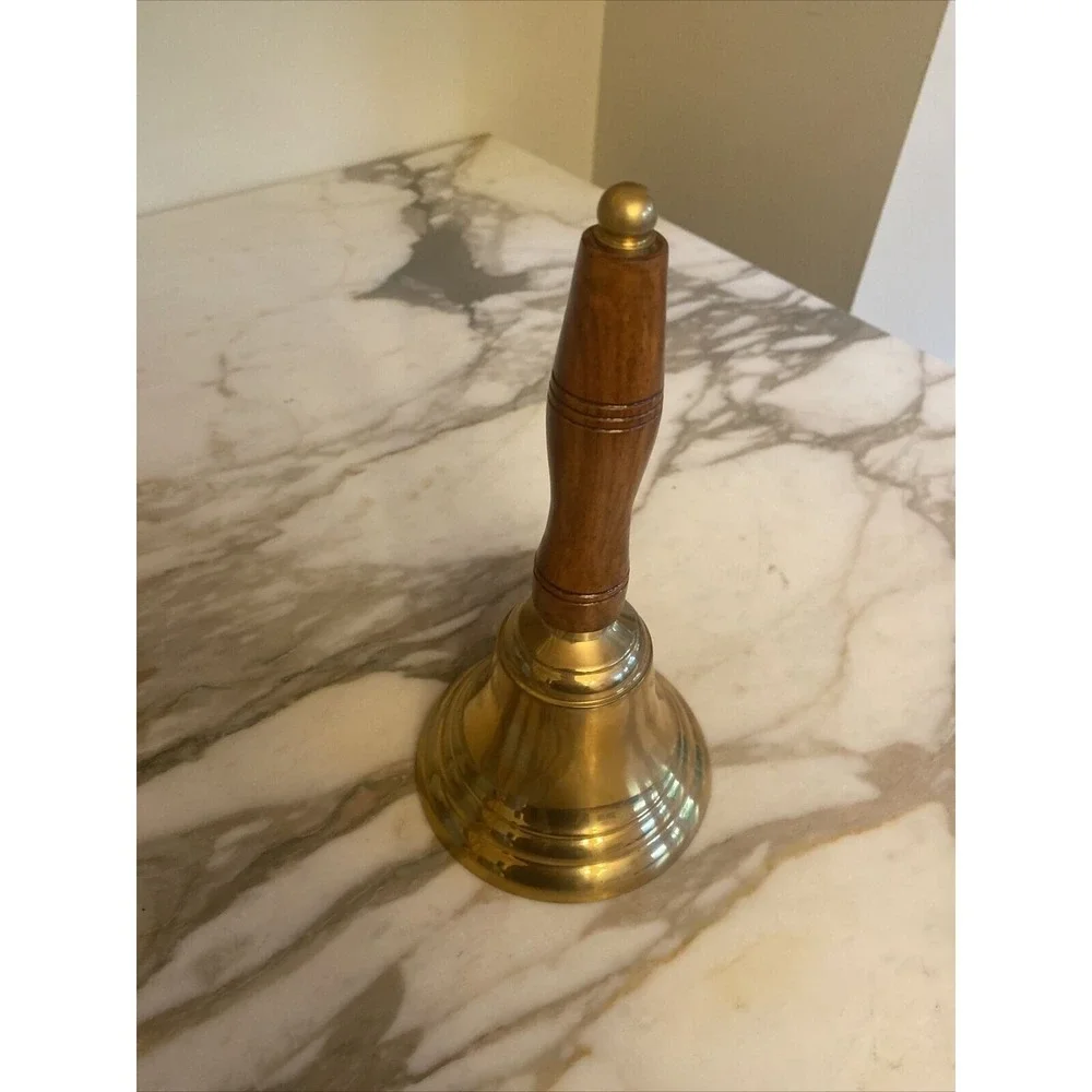 Vintage‎ Brass Hand Bell With Wooden Handle
